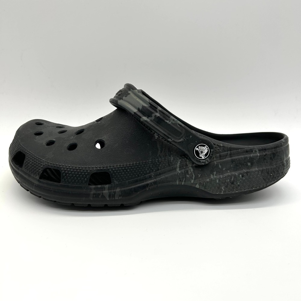Crocs Classic Clogs Mens 11 Black Grey Marble Camo Slip On Water Shoes Comfort